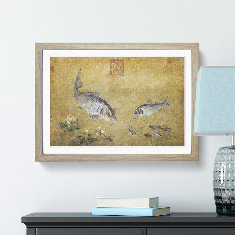 Plants & Fish by Lang Shining - Picture Frame Painting Print, 27cm H x 36cm W x 2cm D, Oak Framed