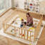 Parc pour bébé en bois naturel, 12 panneaux, porte et jouets inclus. Facile à assembler, grand parc portatif pour bébés et jeunes enfants, fabriqué en pin naturel.-136234385
