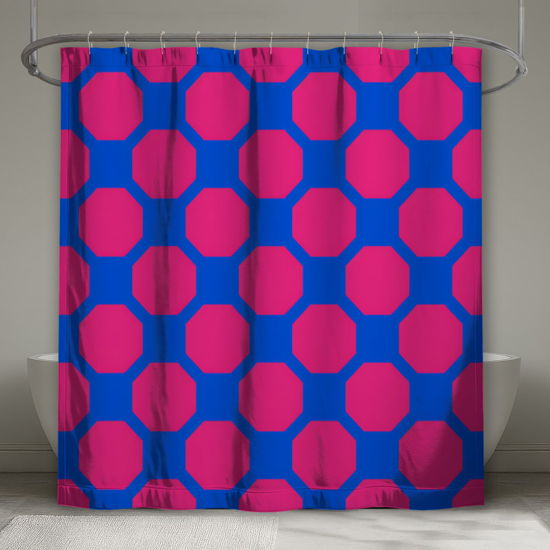 Pink Blue Octagonal Pattern Shower Curtains Extra Long, 70in W x 93in H