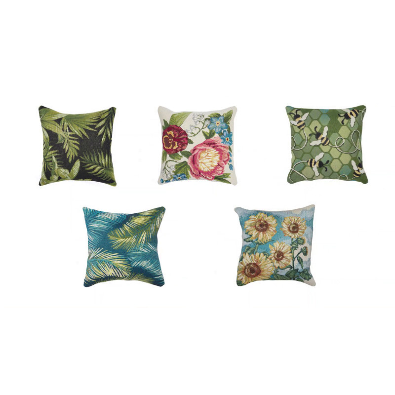 Marina Black and Green Tropical Leaf Indoor/Outdoor Pillow