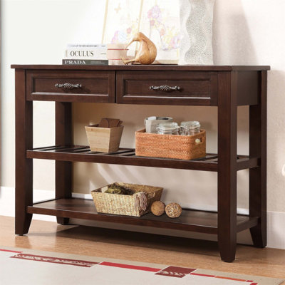 Mid-Century Style Solid Wood Console Sofa Table with 2 Drawers and 2 Shelves, Perfect for Living Room, Kitchen, and Entryway
