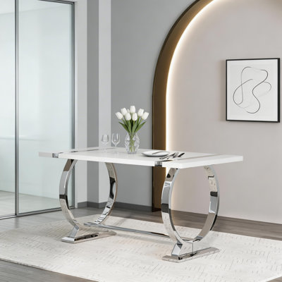 Table de salle à manger moderne blanc et argent