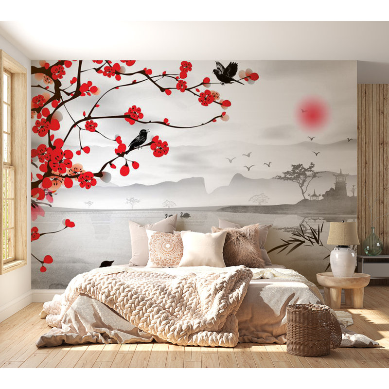 Murale paysage pelez et collez - Jardin japonais, L 38 po x L 27 po