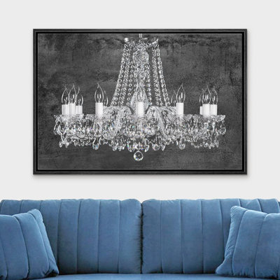 Lustre en cristal noir, gris, blanc, blanc, lumières, détente contemporaine, impression sur toile