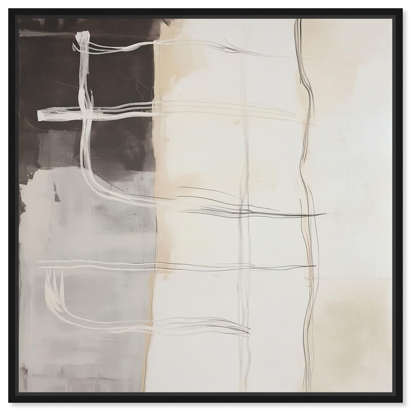 «Gestural Glyphs I», art mural sur toile par Art Remedy, H 13 po x l 13 po, Cadre flottant noir