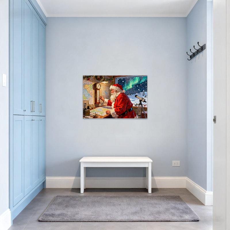 Noël, père Noël au travail dans un atelier, H 12 po x l 18 po