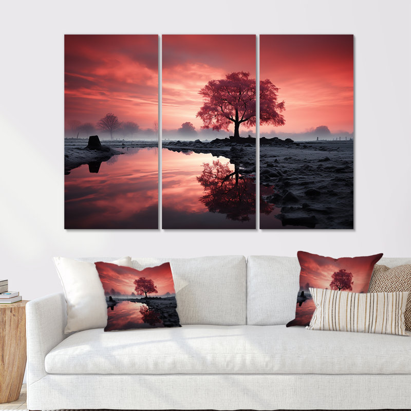 «Silent Raspberry Tree Reverie Landscape I», ensemble d'art sur toile, H 28 po x l 36 po x P 1 po, Toile tendue