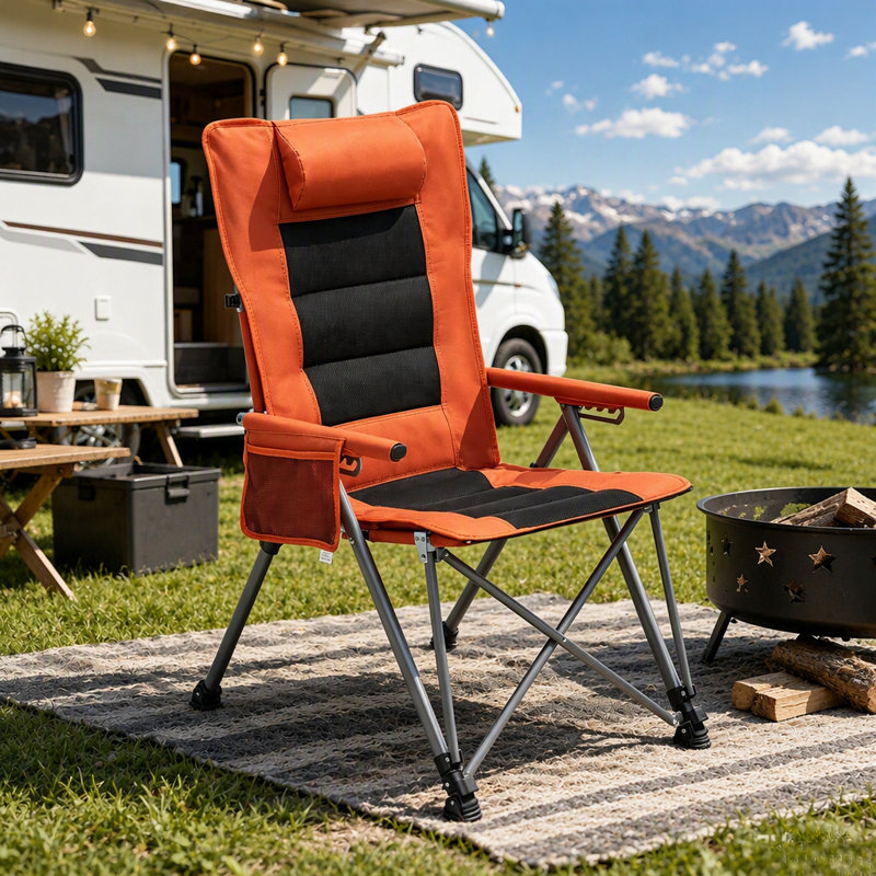 Chaise de camping inclinable réglable à 5 positions avec poche latérale et sac de transport, robuste et portable pour l'extérieur