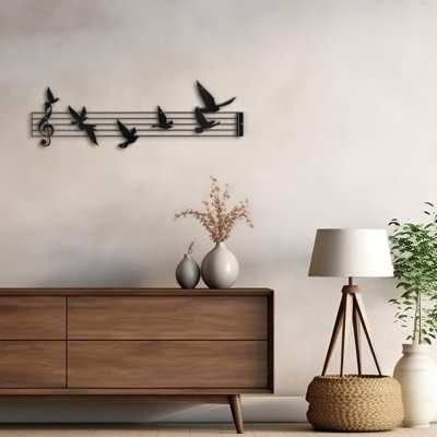 Notes de musique et oiseaux, décoration murale abstraite moderne, décoration murale suspendue
