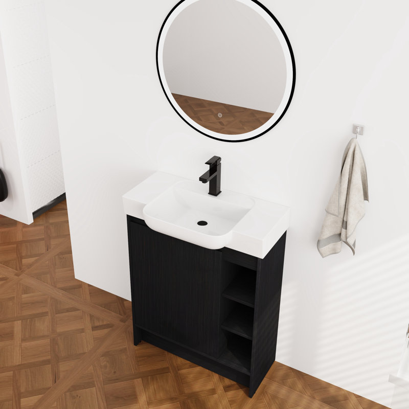 Meuble-lavabo simple 28 po avec comptoir en céramique 28 po, Noir châtaignier