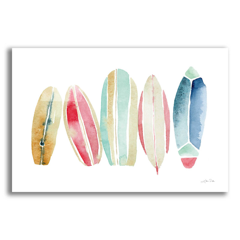 Planches de surf dans une rangée par Katrina Pete - impression sans cadre, H 12 po x l 16 po x P 0,13 po