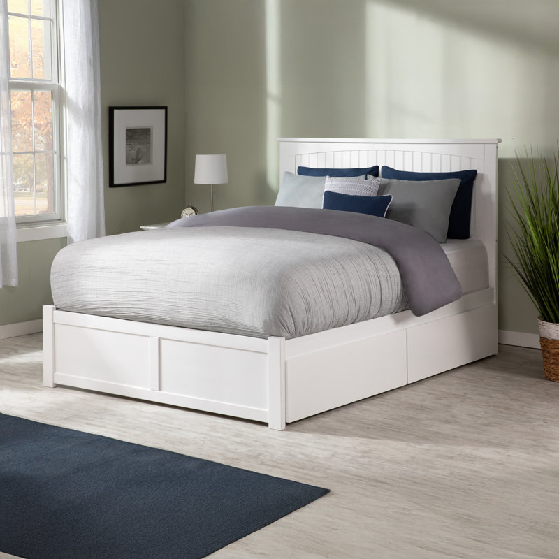 Kindig Solid Wood Platform Bed with Panel Footboard and Storage Drawers, White, Full