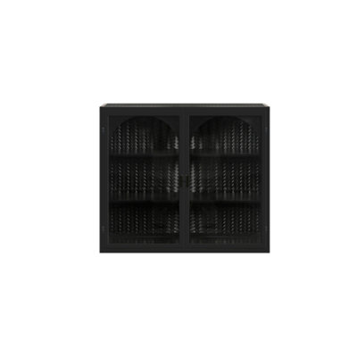 Armoire murale 27,56 po à deux portes en verre avec rangement à trois niveaux pour hall d'entrée, salle de bain, armoire murale avec motif tissé caractéristique