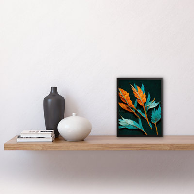 Striking Bright Teal Orange Dried Leaves - Single Picture Frame Print