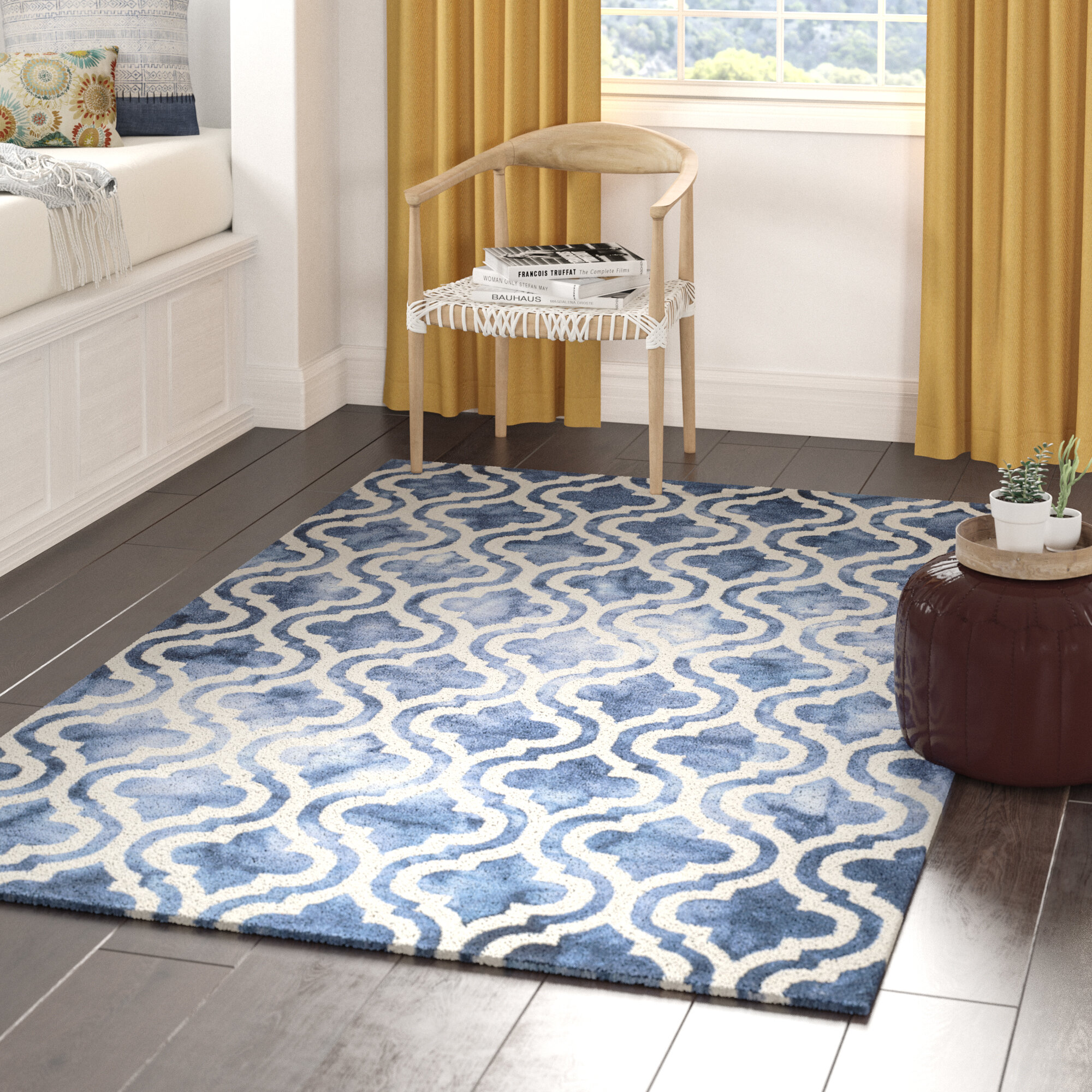 Carmel Navy Bordered Non-Slip Indoor Area Rug 2' x 5' / Navy