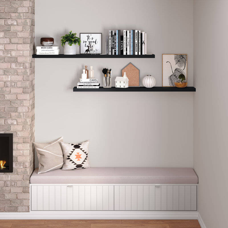 Miami 60" W x 8" D Floating Shelves Set with Invisible Wall Mount Brackets, Black