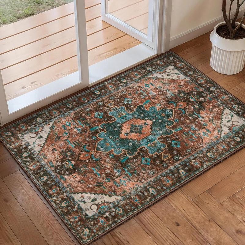 Tapis d'intérieur oriental persan lavable, résistant au passage, à poils courts, ne peluche pas, antidérapant et antitache, idéal pour l'entrée, la cuisine, la chambre, le salon et la salle à manger.