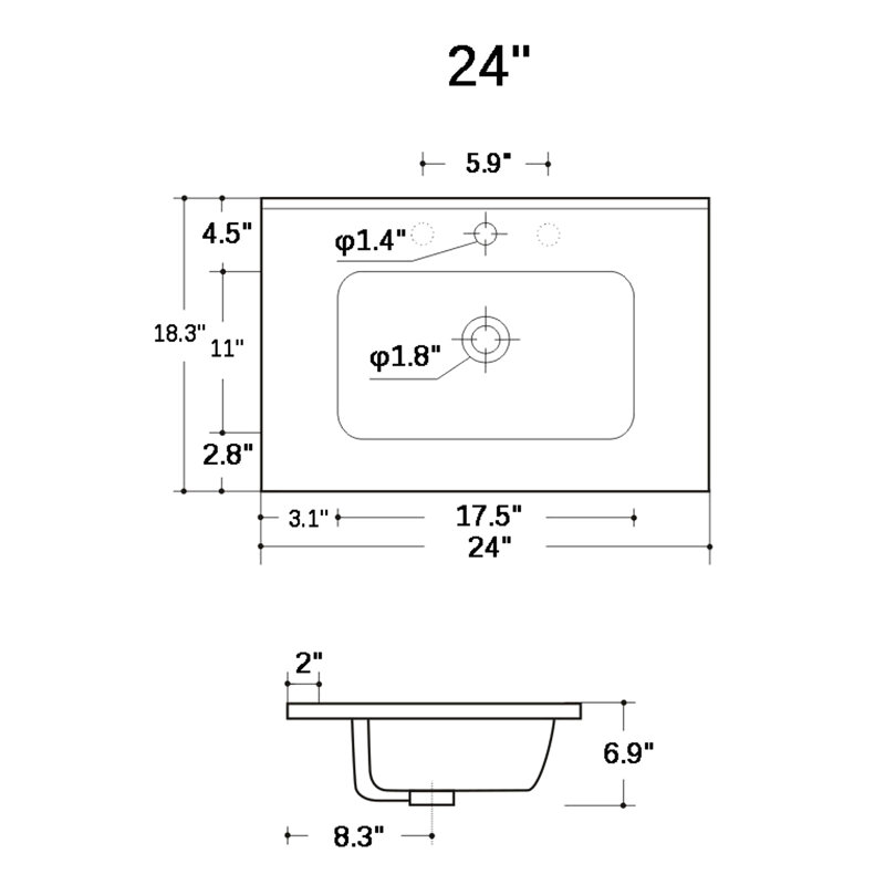 Lavabo de salle de bain en céramique - blanc brillant, 3 trous pré-percés, à gratter avec robinet d'évier blanc moderne fabriqué avec précision