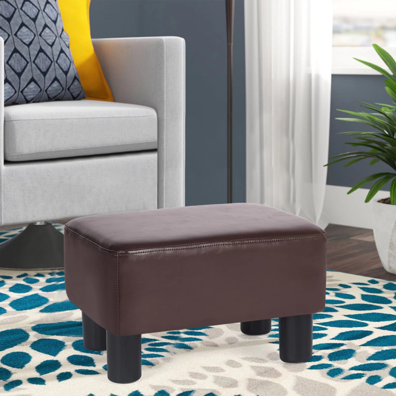 15.6" Faux Leather Upholstered Footstool, Soft Padded Ottoman Foot Rest for Living Room, Dark Brown PU Leather