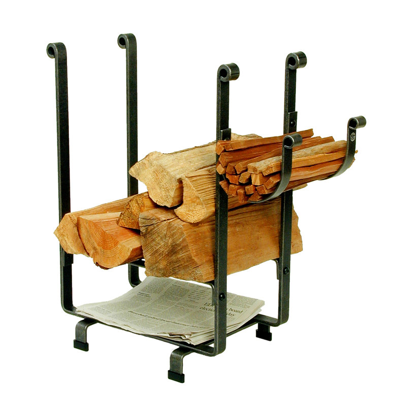 Hammered Steel Modern Log Rack with Newspaper Holder