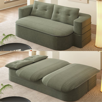 Canapé 78,7 "moderne 2 en 1 pliable avec couverture fonctionnelle et 2 coussins moelleux, canapé en velours côtelé moelleux confortable, canapé-lit convertible, canapé à siège profond pour le salon, la chambre à coucher