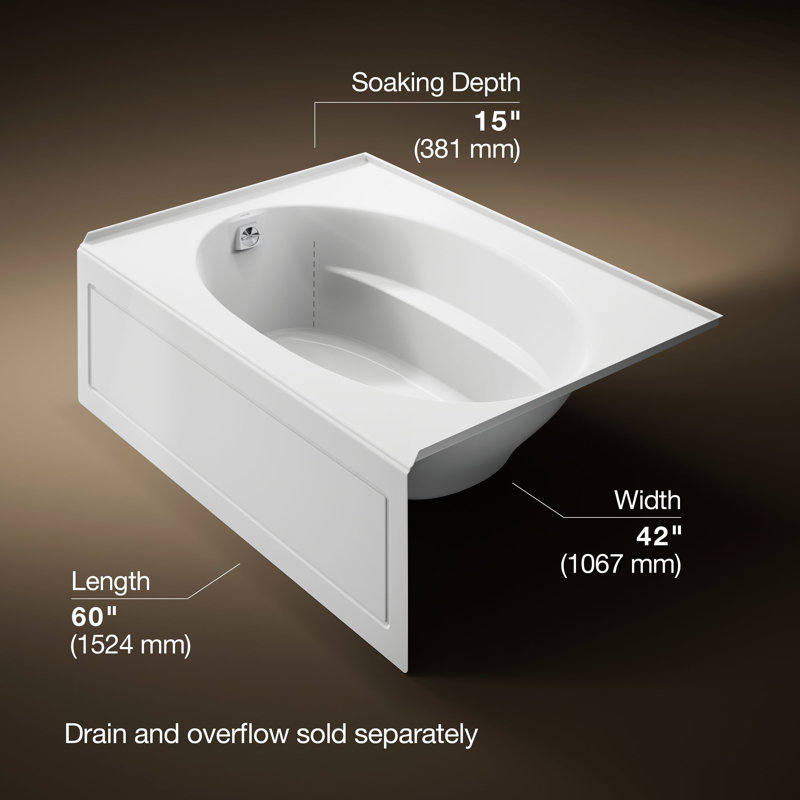 Windward 60" x 42" Alcove/Tile In Soaking Acrylic Bathtub, Gauche, Blanc