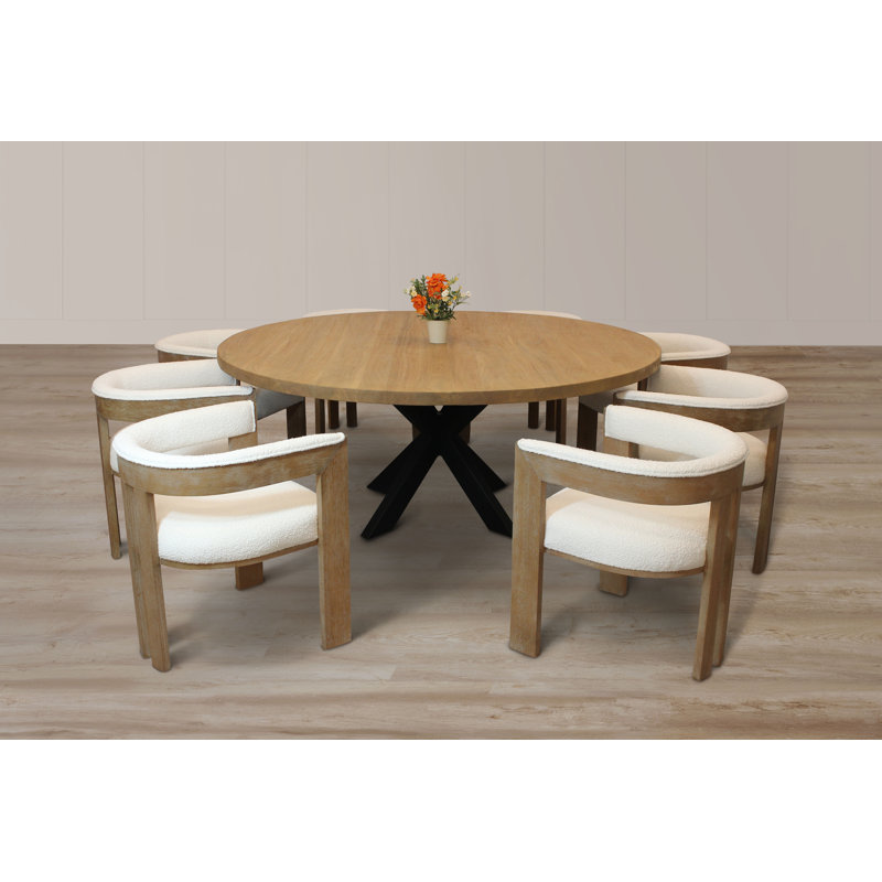 Logan 72" 9-Piece Dining Set With 8 Trish Dining Chairs In Ivory Boucle Linen Fabric