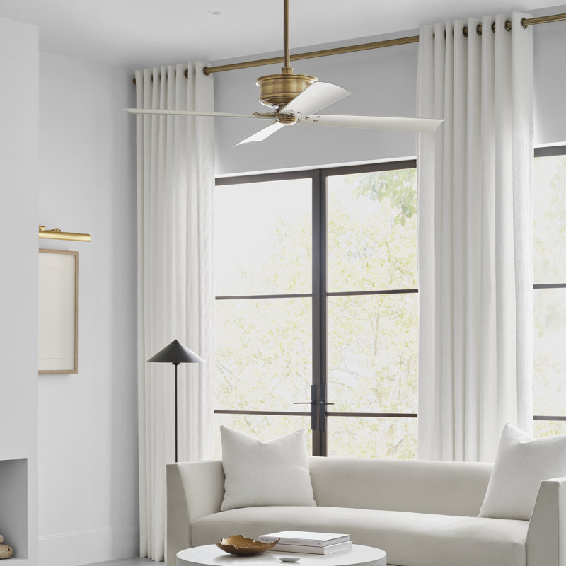 Downrod Ceiling Fan, Hand Rubbed Brass