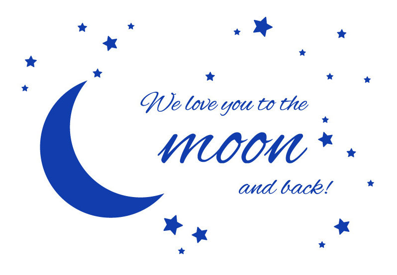Adhésif décoratif « To the moon and back », H 24 po x l 36 po x P 0,01 po, Bleu foncé