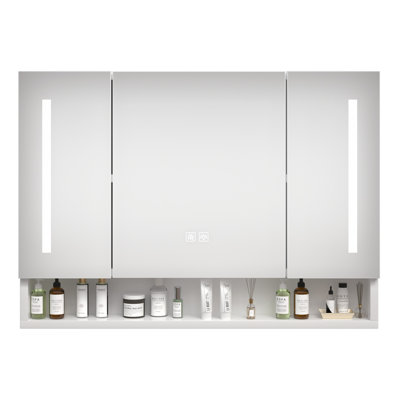Armoires de salle de bain en aluminium 39 x 28 pouces, armoires à pharmacie avec miroirs et lumières DEL, armoire de rangement de salle de bain avec compartiments de rangement à plusieurs niveaux, rangement de salle de bain