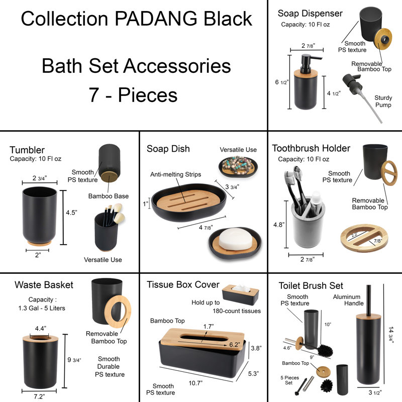 Padang Bathroom Accessory Set, Black/Natural