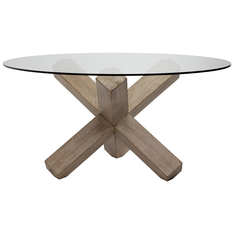 Jaonte Pine Round Glass Top Solid Wood Base Dining Table