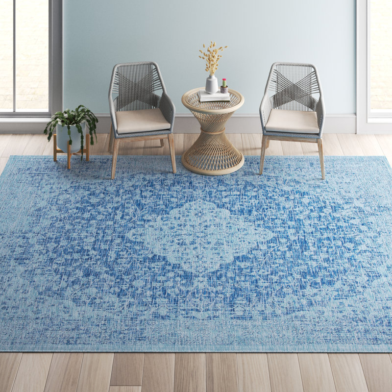 Tapis d'intérieur / extérieur bleu Susanne, Rectangle 4 pi x 5 pi 7 po