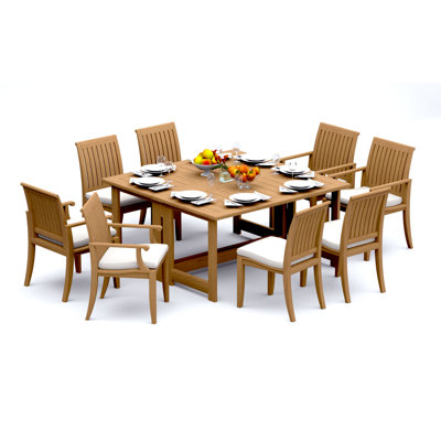 Ensemble de salle à manger 7 pièces en bois de teck de qualité A: table rectangulaire carrée de 60 po et 6 chaises Lagos (2 et 4 sans accoudoirs) # 11LG1402