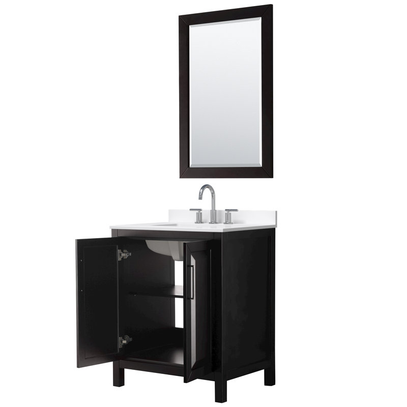 Daria 30 in. with Mirror Vanity, White Quartz, Brown, Polished Chrome
