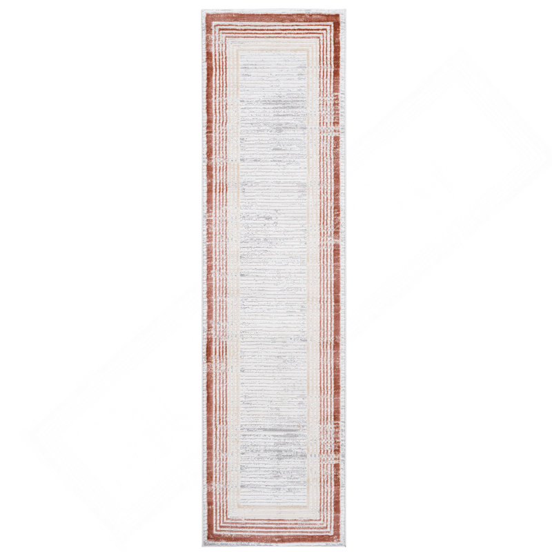2X8 Brown/Ivory/Bordered Non-Shedding Living Room Bedroom Dining Home Office Stylish And Stain Resistant Area Rug