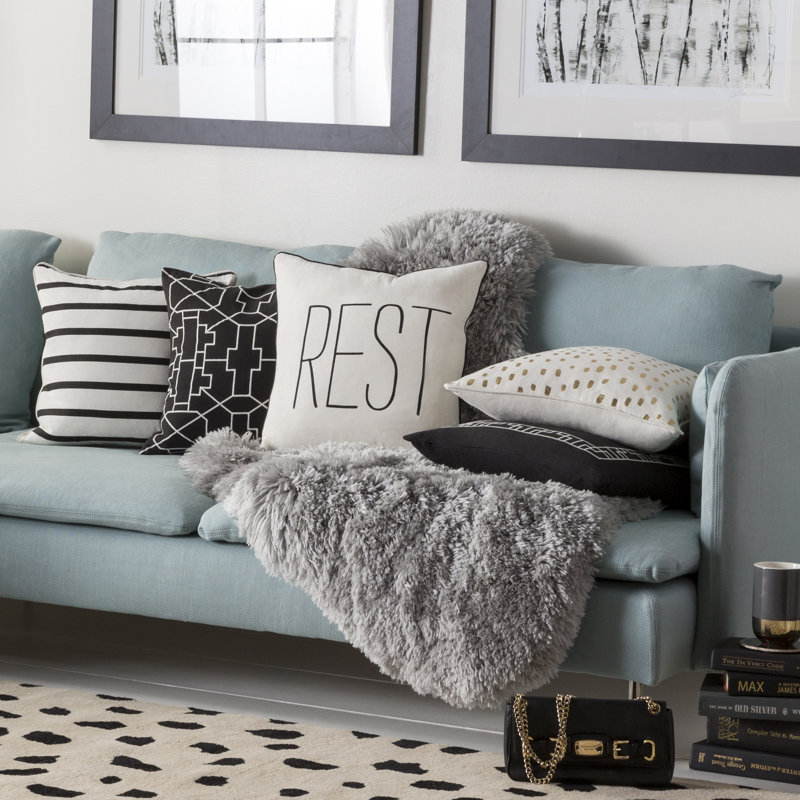 Manylath Square Cotton Pillow Cover, White/Black, Polyester/Polyfill