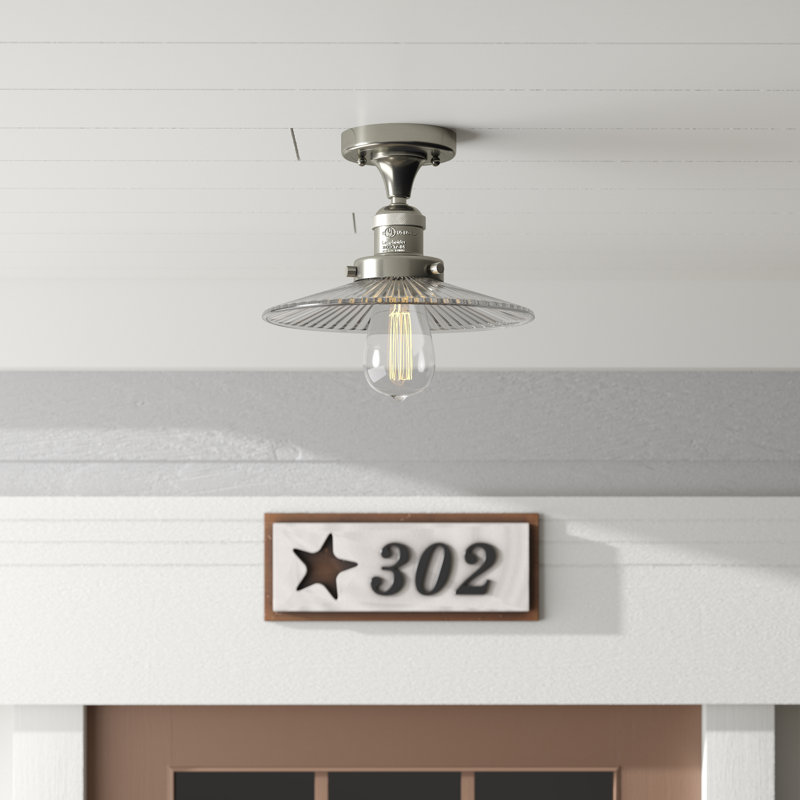 Katalina Glass Semi Flush Mount, Brushed Satin Nickel, Clear Halophane, No Bulb Included