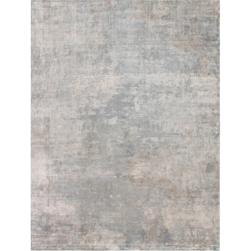 Abstract Handmade Silk Silver/Gray Area Rug, Rectangle 12' x 15'