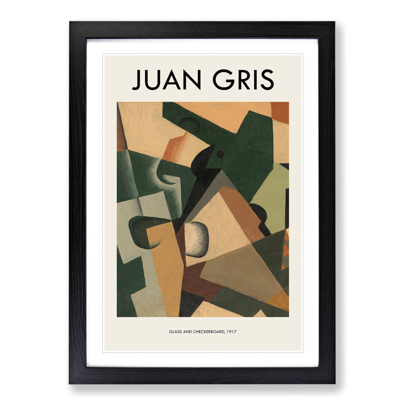 Glass And Checkerboard by Juan Gris - Single Picture Frame Print, 48cm H x 36cm W x 2cm D, Black Framed