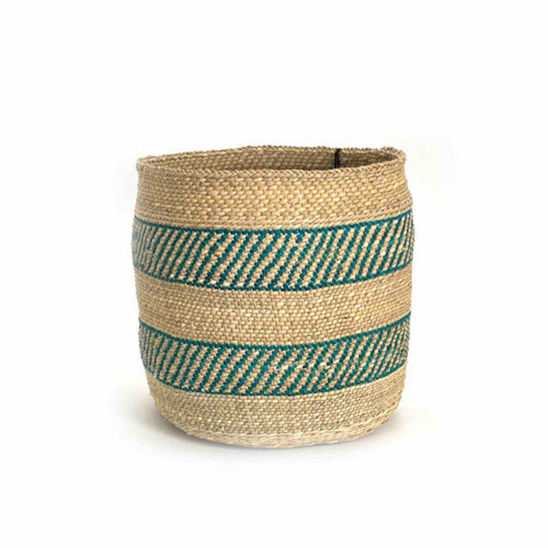 Iringa Basket - Turquoise Stripe, 12" H x 12" W x 12" D