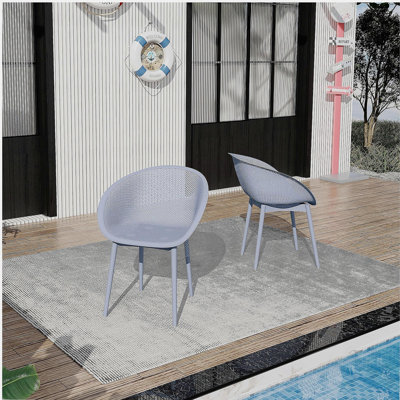 Holiday - 2-Pack Modern Lounge Chairs – Indoor/Outdoor All-Weather PP Plastic, Lightweight  for Patio, Beach, Living Room (Warm Grey)