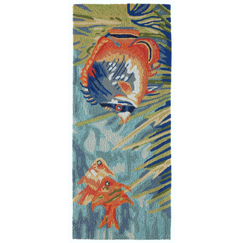 Tapis intérieur / extérieur bleu touffeté à la main Hemsworth, Rectangle 2 pi x 5 pi