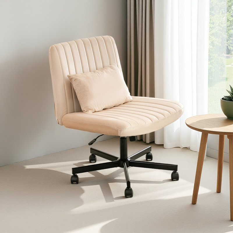 Criss Cross Armless Office Chair With Wheels - Versatile For Home Office, Meditation & Makeup, Beige