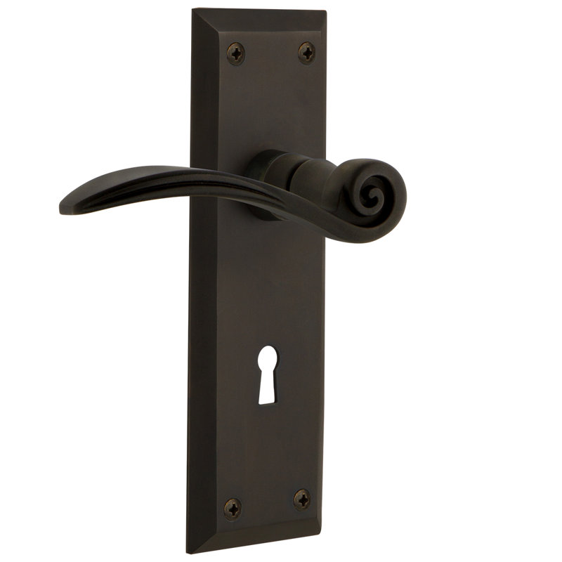 New York Plate Privacy (Bed & Bath) with Decorative Keyhole and Swan Lever, 2.75", Oil-Rubbed Bronze
