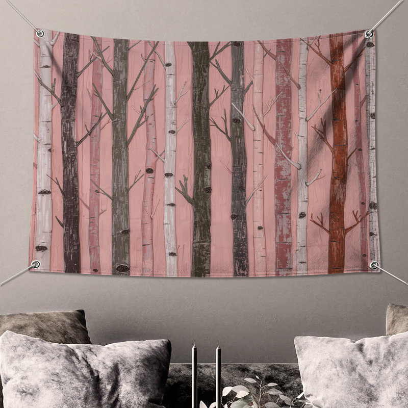 Tapisserie murale «Tall Birch Trees» - Décoration murale forêt, 104 po H x 88 po avec 4 œillets