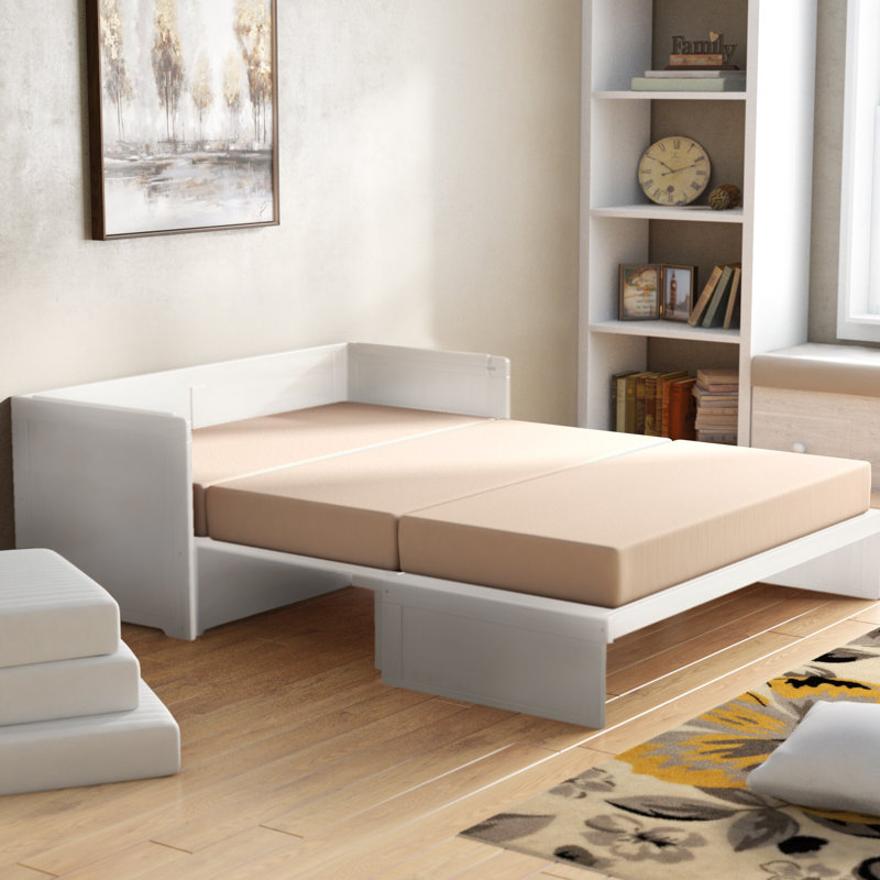 Towe Queen Murphy Bed with Mattress and Power Outlets, White