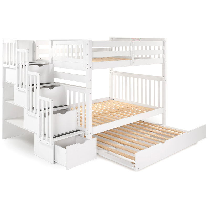 Tena Kids Bunk Bed with Drawers, White, Full Over Full with Full Trundle