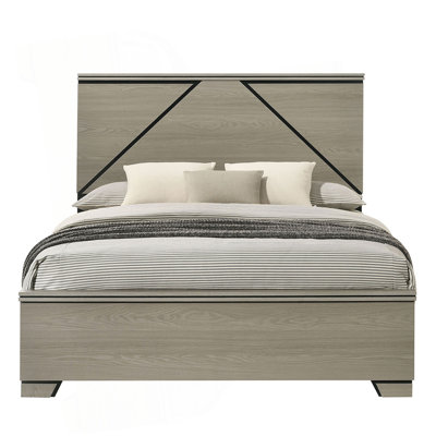 Modern Design Queen Size Bed With LED Light Headboard Wooden Bedroom Furniture Grey Finish, Bed In A Box