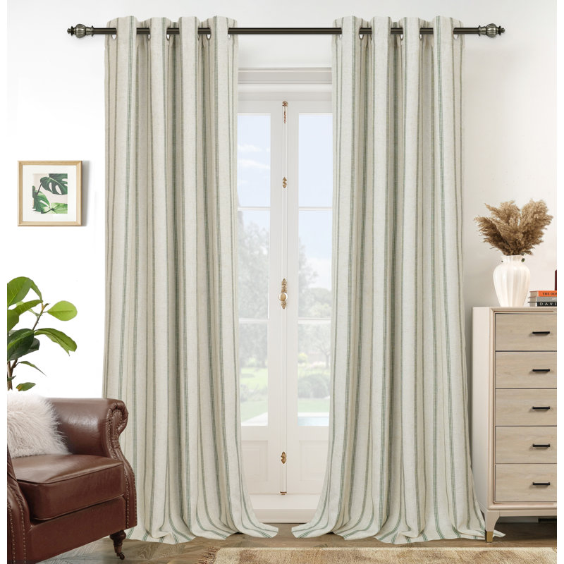 Paire de rideaux occultant, Rayure vert Loden / lin clair, L 52 po x L 96 po